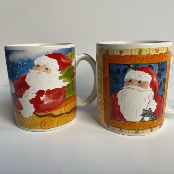 Cat Christmas Mugs Set Of 2 Santa Coffee Holiday Mug Cypress Point Trading Co - Picture 1 of 16